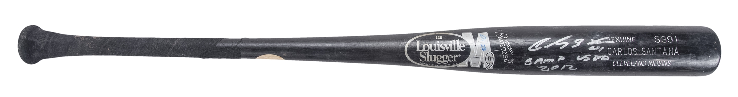 2012 Carlos Santana Cleveland Indians Game Used & Signed Louisville Slugger S391 Model Bat (PSA/DNA GU 10 & Beckett)